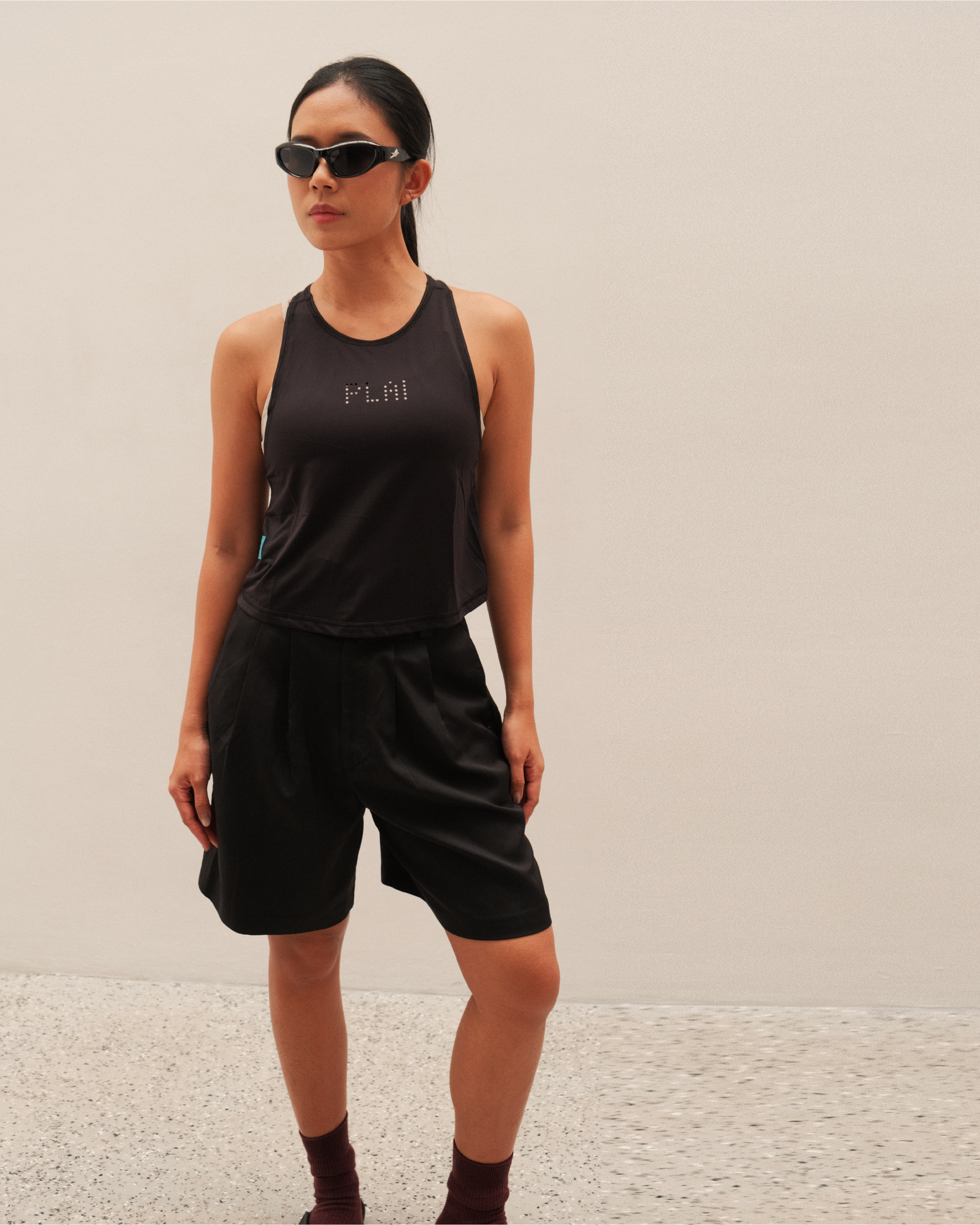 Cropped Lasered Tank in Black