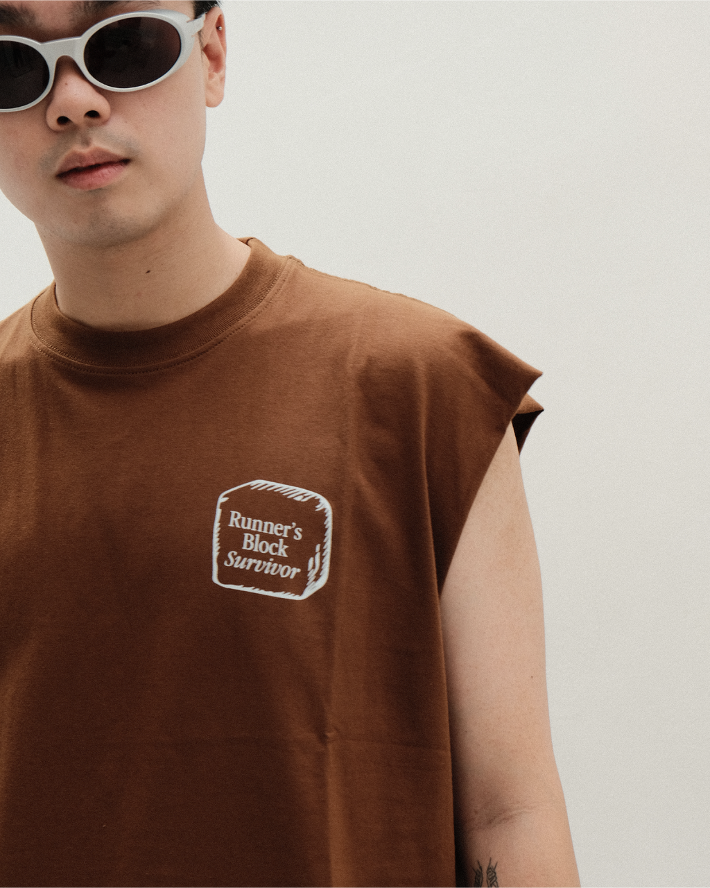Unisex "Runner's Block" Tank in Toffee