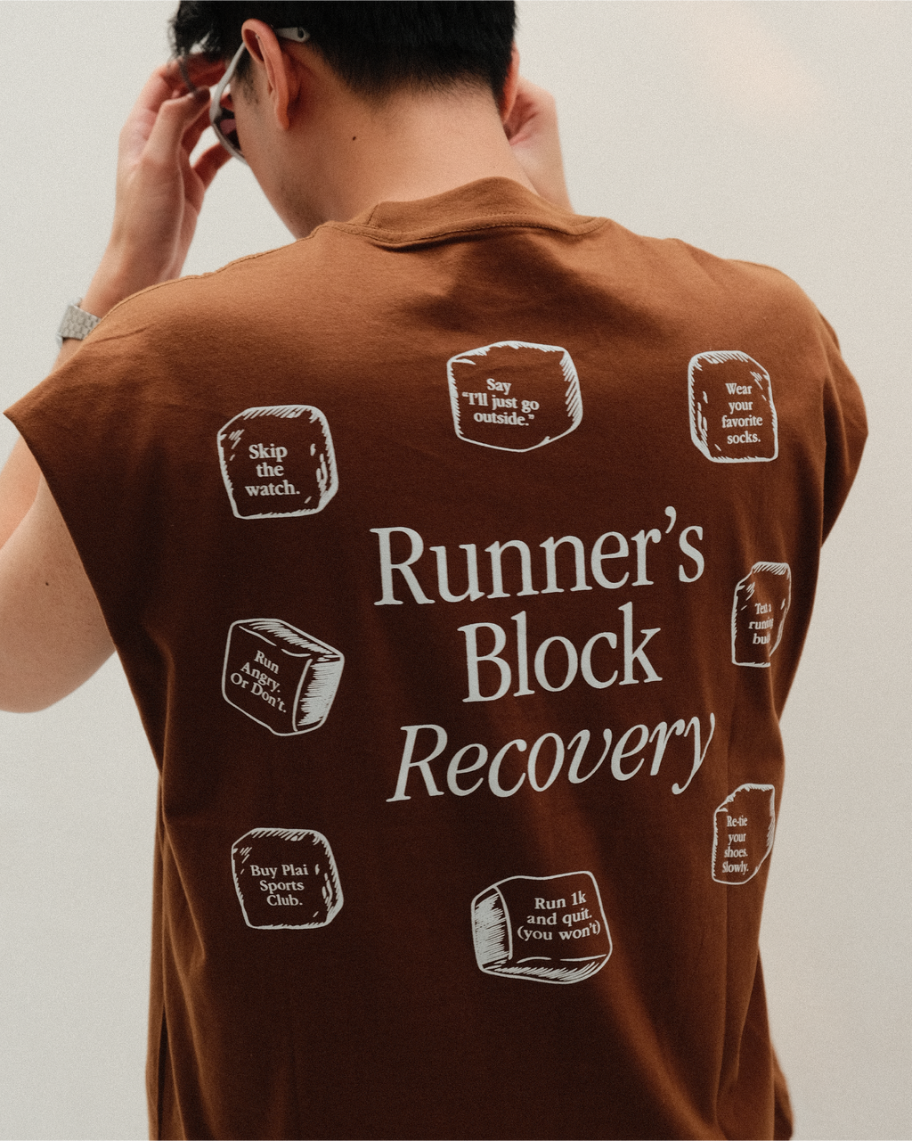 Unisex "Runner's Block" Tank in Toffee
