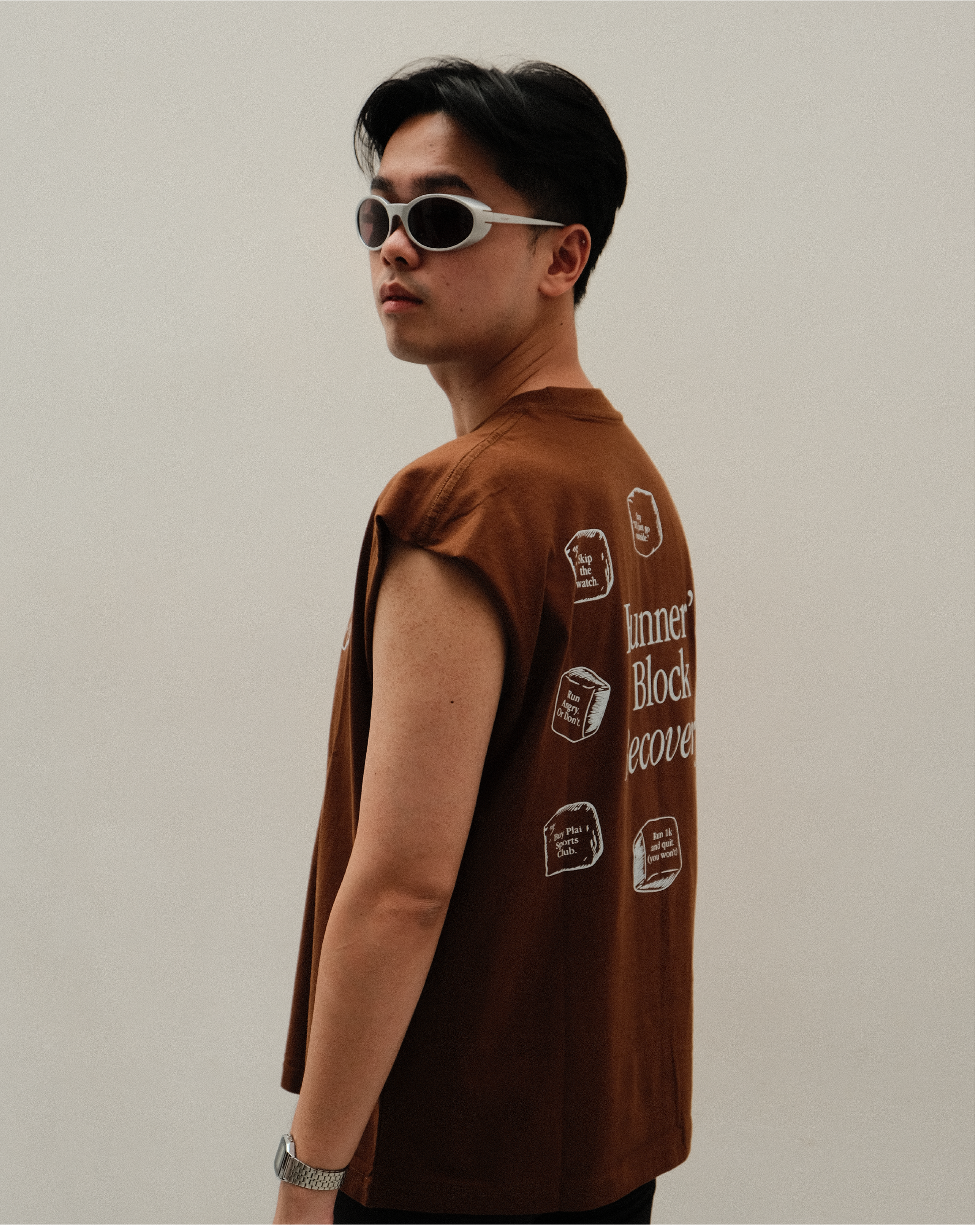 Unisex "Runner's Block" Tank in Toffee