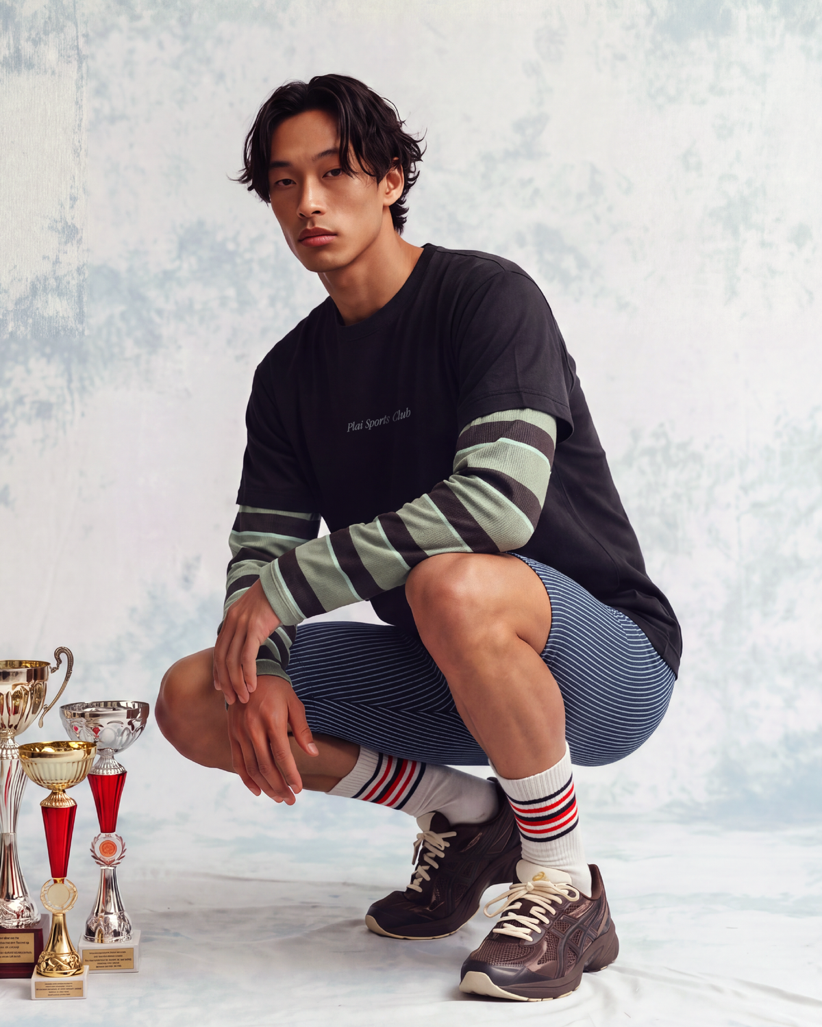 Unisex Double Layered Longsleeve in Green Stripes