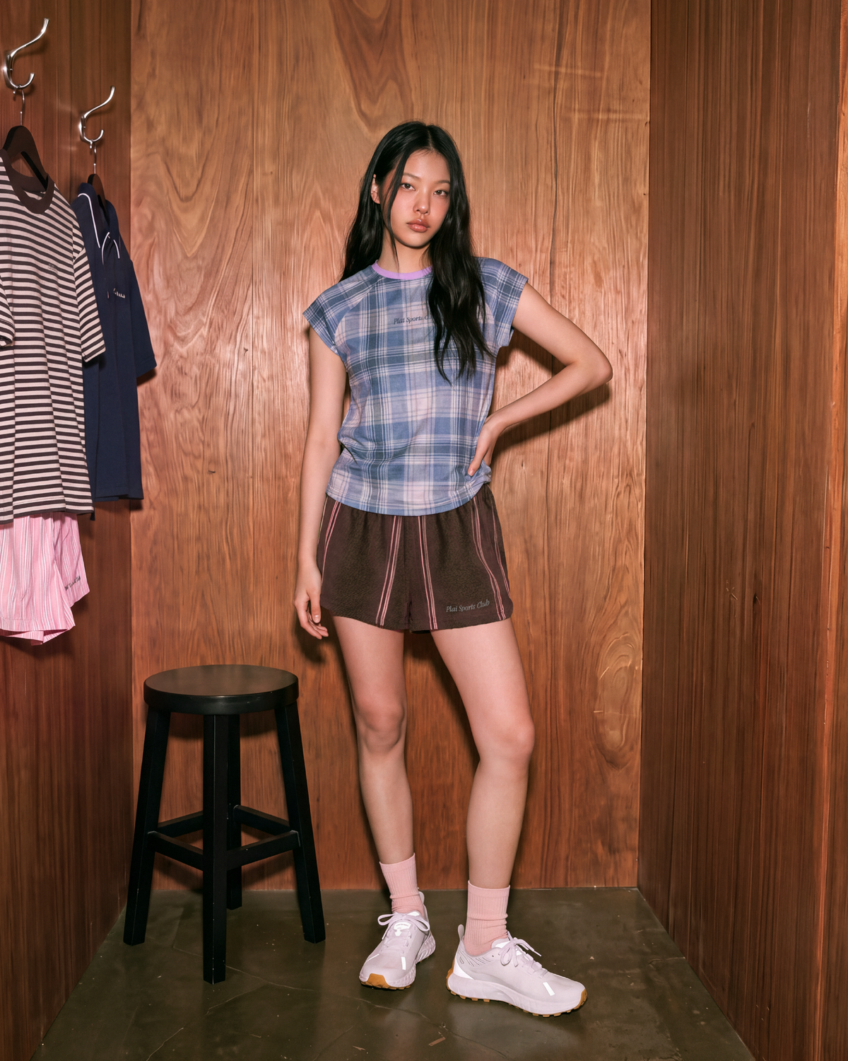 Unisex Raglan Tank in Light Blue Plaid