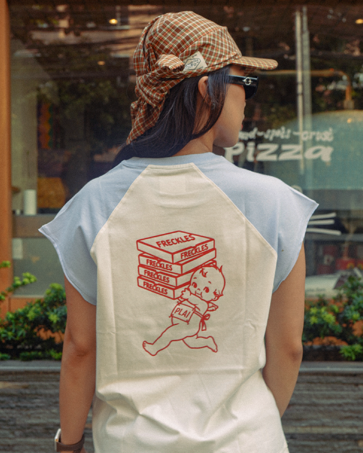 Plai x Freckles: "Pizza Run" Cotton Tank in Offwhite