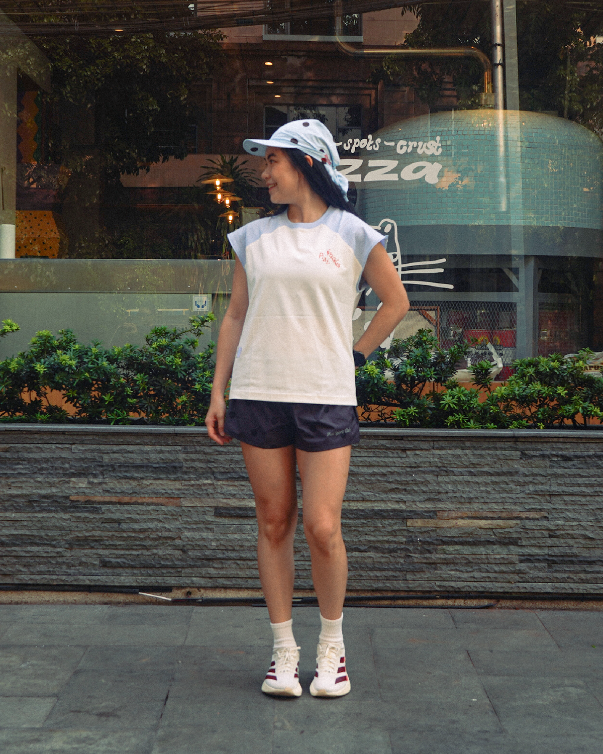 Plai x Freckles: "Pizza Run" Cotton Tank in Offwhite